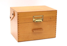 Karteikasten aus Holz Büro Vintage mit Karteikarten Set alt 22,5 x 16,5 cm