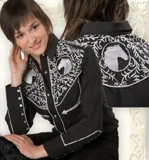 Langarm-Bluse / Western-Bluse mit floralen Stickereien  **SALE -20% Rabatt**