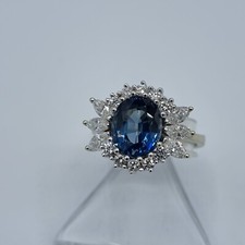 D199# Saphir + Brillant +  Navette Diamant W -  Gold 585 Ring RG 53 ca. 3,7 ct