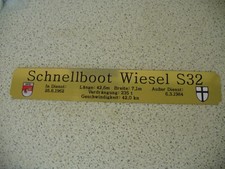 Namensschild für Modellständer mit Daten  -  Schnellboot Wiesel S32