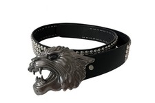 Gürtel Schwarz Löwenkopf Schnalle Ledergürtel Rocker Punk Biker Accessoire Mode