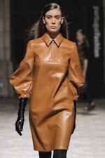 100% Echtes Hochwertiges Weiches Lammleder Über Knielanges Lederkleid