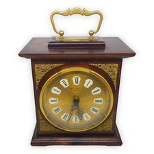 Tischuhr Weimar Quartz Henkel Holz Messing Glas Kaminuhr DDR Vintage Deko Braun