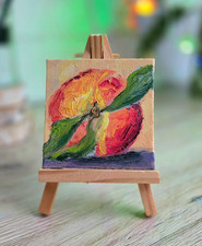 Pfirsich Ölbild 7x7 cm mini