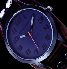 Excellanc Herren Biker Armband Männer Uhr Schwarz Braun Blau mit Nieten L22