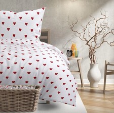 IKEA "BARNDRÖM" Flanell-Bettwäsche 140x200 cm/80x80 cm weiß mit roten Herzen