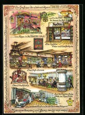 Künstler-AK Eningen u. Achalm, Hotel Traube-Post mit Wurstherstellung 