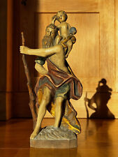Antike Holzfigur des Heiligen Christopherus mit Jesuskind handgeschnitzt  33 cm