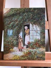 Romantisches Ölbild ländliche Szenerie Bauernkate 20x25 cm Öl auf Holz signiert