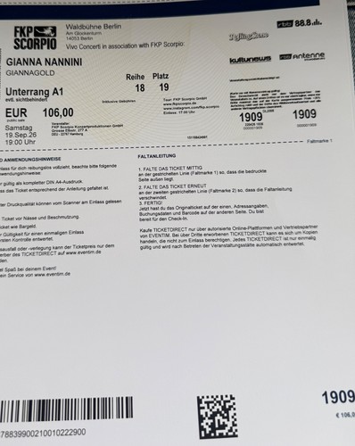 Gianna nannini ticket - gianna,
