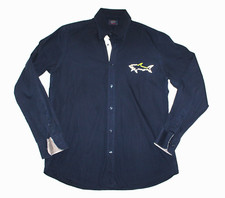PAUL & SHARK Hemd Gr. 41 Button-Down reflektierendes Emblem Dunkelblau