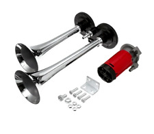 Fanfare Chrom Drucklufthorn 12V mit Kompressor Hupe Doppelhorn LKW Landtechnik