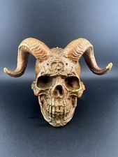 Bronzeguss Widderhörniger Totenkopf Gothic Okkult Skulptur Vintage Deko