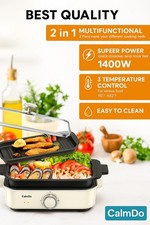 1400W Grillpfanne 2 IN 1 Multifunctional Elektro Topf schnell Warm Tischgrill...