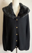 Alfredo Pauly Damen Strick Jacke Langarm abnehmbarer Fellkragen Schwarz Gr.42