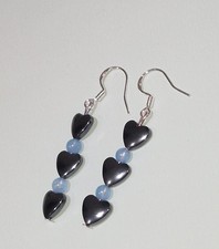 EDELSTEIN OHRHÄNGER HÄMATIT HERZ PERLEN BLAUE JADE OHRRINGE 