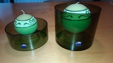 Kerzenhalter-Set von "LEONARDO" aus grünem Glas mit 2 Kugelkerzen Guter Zustand