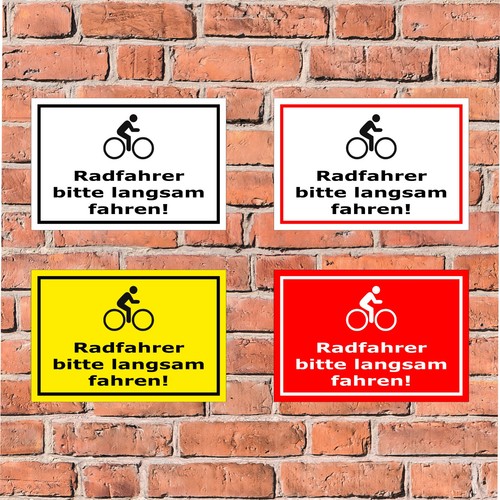 Schild radfahrer bitte - schild, langsam