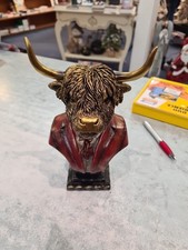 Stier Kopf Büste Ochse Bulle Galloway Rind Kuh Deko Tier Skulptur Figur Objekt