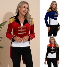 DE Damen Tailcoat Ringmaster Zirkus Kostüm Blazer Jäckchen Vintage Mantel Stage