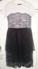 TOLLES ZARA SHIRT-KLEID L SCHWARZ VOLANTKLEID SPITZE CORSAGENOPTIK