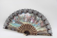 Spanischer vintage Flamenco-Fächer Handfächer Spitze schwarz Motiv Taschenfächer