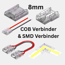SMD & COB LED Streifen Verbinder Anschluss für 8mm Strips Strip ohne Löten 2Pin