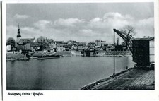 AK NEUSALZ /Oder Hafen, Kran, Kirche, Panorama 30er