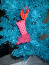 niedlicher Elfenstiefel-rot-pink-Tüllschleife-Satin-Bändchen-SHABBY-selbst gem.