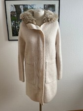 Zara wunderschöner Strickmantel Jacke Parka wollweiß Kapuze mit Fake Fur M 36 38