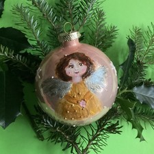 "Engel " handbemalte Kugel Glas ,  80 mm, altrosa glänzend