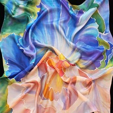 Seidentuch Handarbeit Unikat 100% Seide Silk Hand-Painted violet beige 75x75 cm