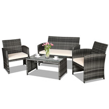 4-tlg. Terrassenmöbel Set mit Kissen und Couchtisch