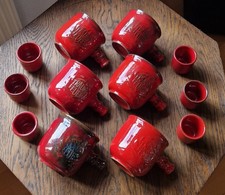 6 x Traumfeuer Feuerzangenbowle Glühwein Becher + 6 Schnaps-Pinnchen rot 70er