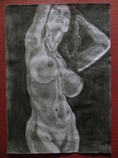 Original Kohlezeichnung, Konvolut 15 Stück, ca. A3,  Akt, nude drawing, femme nu