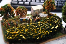 Eisenbahn Modell H0 Imkerei mit Sonnenblumenfeld und Verkaufstand