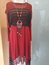 3tlg.Set Kleid Stricküberwurf Kette von Relation Weinrot Schwarz Gr. M /L 38-42