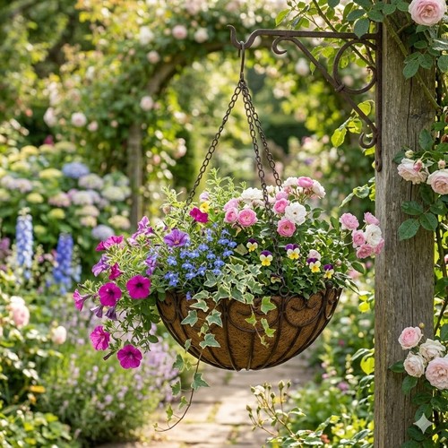 Eleganter metall blumenampel - eleganter, metall-blumenampel
