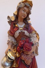 wunderschöne Figur Heilige Elisabeth mit Rosen farbig gefasst 35 cm groß