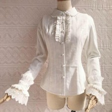 Top Knopf Rüschen ausgestellte Ärmel Lolita süß Dame Mädchen japanisches Shirt Bluse