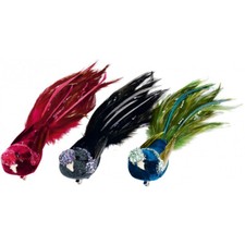 Deko-Vogel/Samt/Glitzer/Federn/dunkelblau mit grün/neu