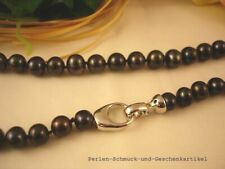 Collier 46cm Echte Perlen 8-8,5mm Oval / Rund, in Tahiti-Schwarz, geknotet