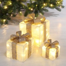LED beleuchtete Geschenkbox 3er Set mit Batterie und 6h Timer Sisal Dekoboxen