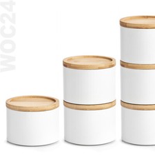 1 L Metall Vorratsbehälter STAPELBAR Vorratsdose Gewürzdose Teedose weiß Bambus