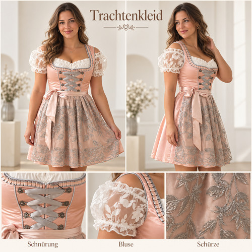 Dirndl teilig rosa mit - 3-teilig,