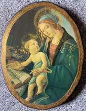 Schönes Wandbild  Madonna,  Mutter Gottes mit Kind oval 39 x 30 cm