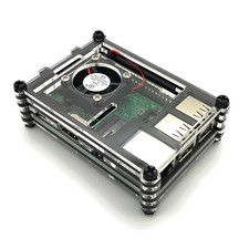 Gehäuse für Raspberry Pi 3B+, 3B, 2B mit Lüfter, stackable, transparent/schwarz