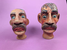 2 Museale antike Handpuppen Köpfe Holz geschnitzt um 1930 - Unikate