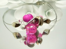 Halsreif Collier fünfreihiges Statement Halsreif Halskette silber pink 302i