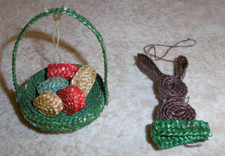 Volkskunst Erzgebirge altes Osterkörbchen Ostereier Hase Baumbehang Stroh